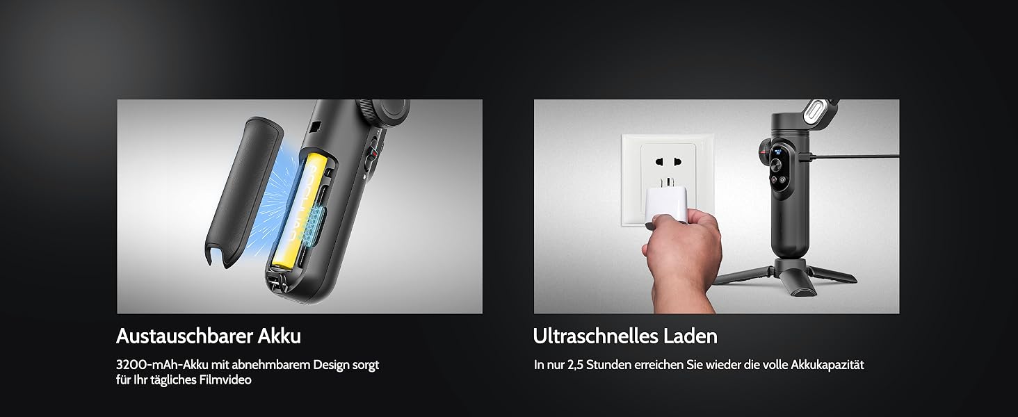 Стабілізатор для смартфона AOCHUAN Smart X Pro Kit: 3-осьовий гiмбал з RGB-фiллером, трекер обличчя, для iPhone/Android, чорний