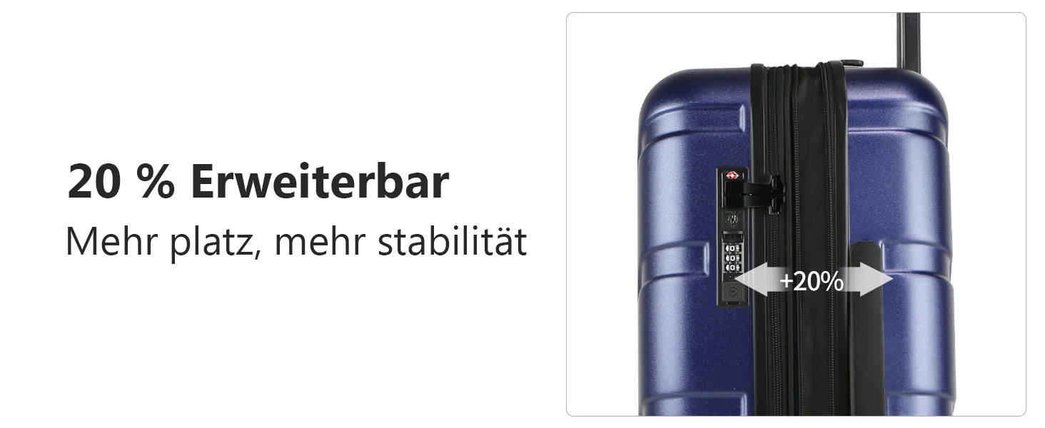 Чемодан ручної поклажі Vankean з обертовими колесами та TSA-замком, розширюваний, жорсткий, 20 дюймів, (Морський колір)