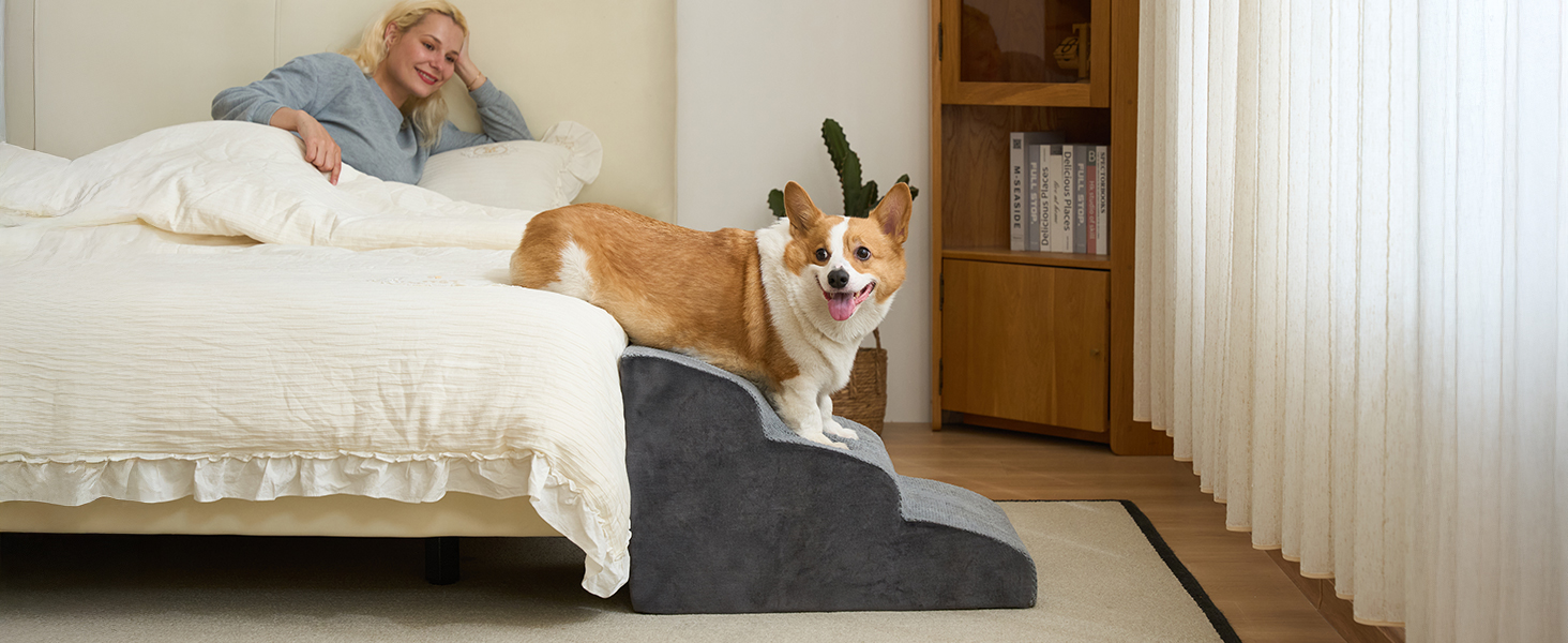 Сходинка для собак маленьких порід, 2 сходинки, 30 см, для домашніх тварин, миється, не слизька, для котів, для ліжка, дивану, сірого кольору