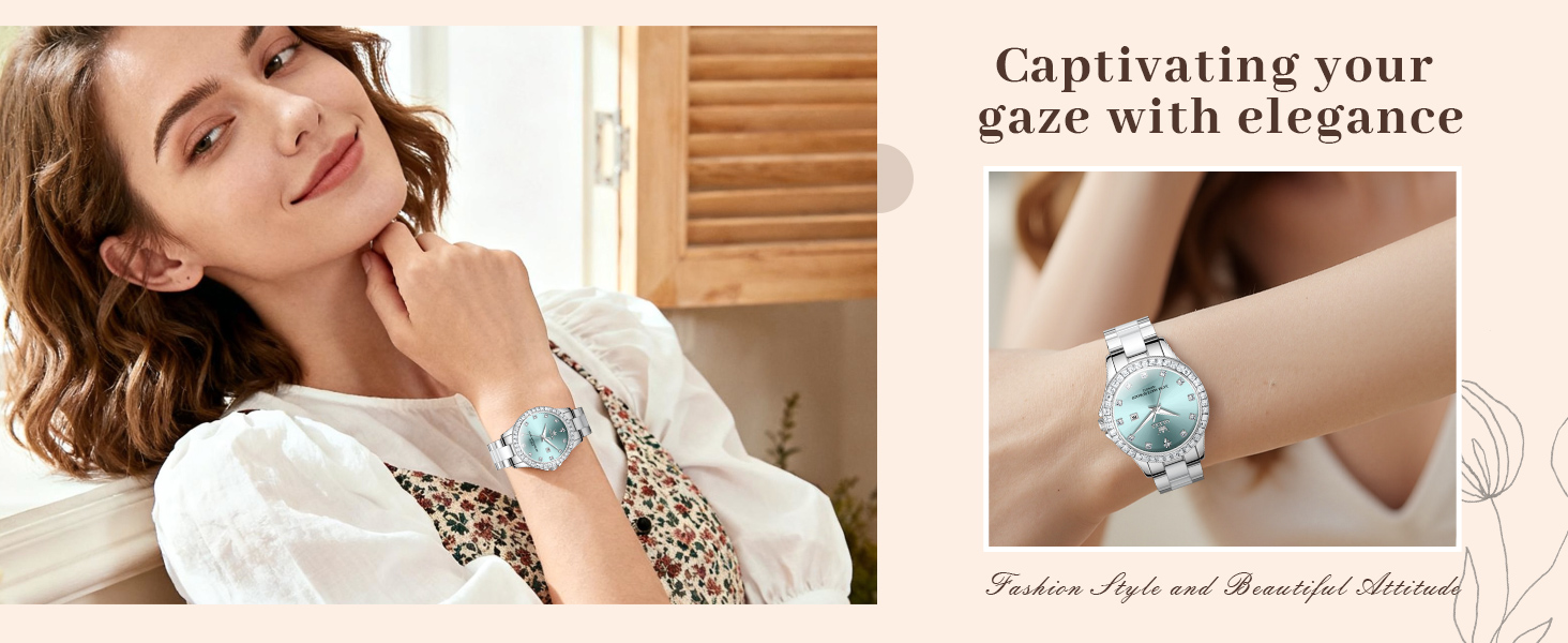 Годинник жіночий OLEVS з діамантами, елегантний, розкішний, на рожевому ремінці з керамічним склом (3651 Roségold)