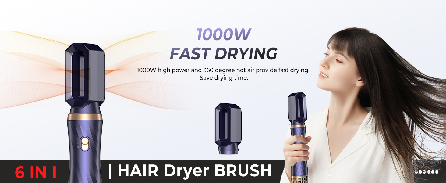Фен та стайлер для волосся 6 в 1, Набір Airstyler з автоматичною завивкою, кругла щітка-фен, термощітка, фен, гаряча повітряна щітка, подарунковий набір мультистайлер для жінок, чорний (Z-blue)