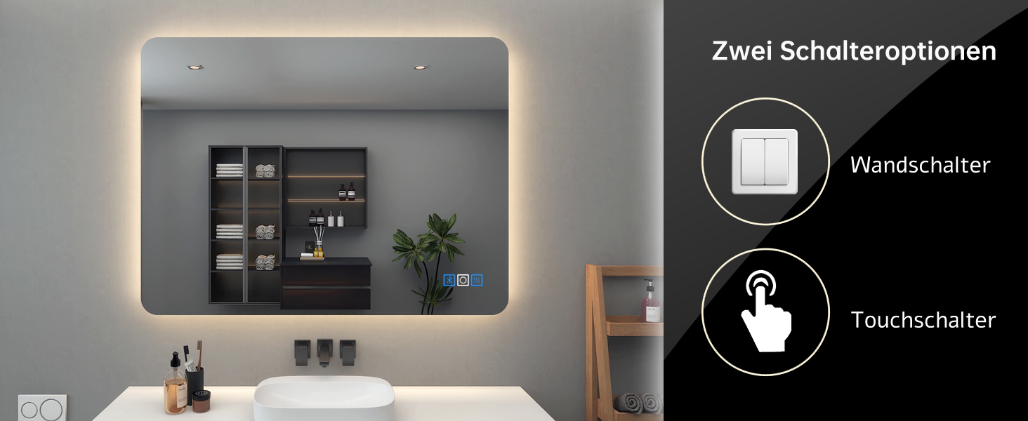 LED дзеркало для ванної кімнати LISA 70x50 см з підсвічуванням, сенсорне регулювання, антизапар, 3 кольори світла