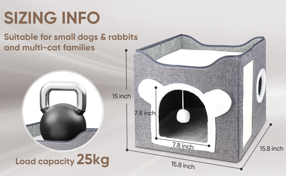 Кігтечка-ліжко для котів, будиночок-кігтечка, двошаровий куб, велика кімната, з іграшкою, 40x40x40 см