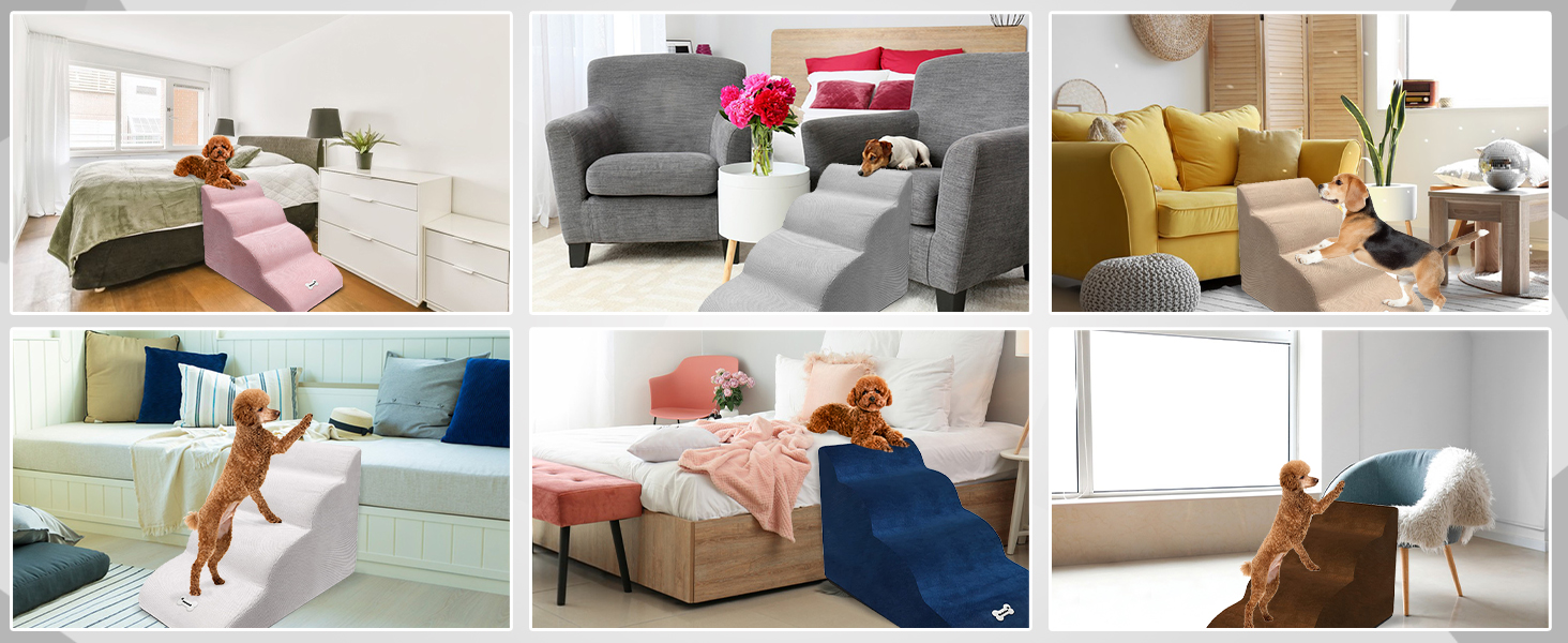 Сходинки для тварин Galatée: 4 сходинки, знімна та миюча, протиковзка, для високих ліжок/диванів (білий)