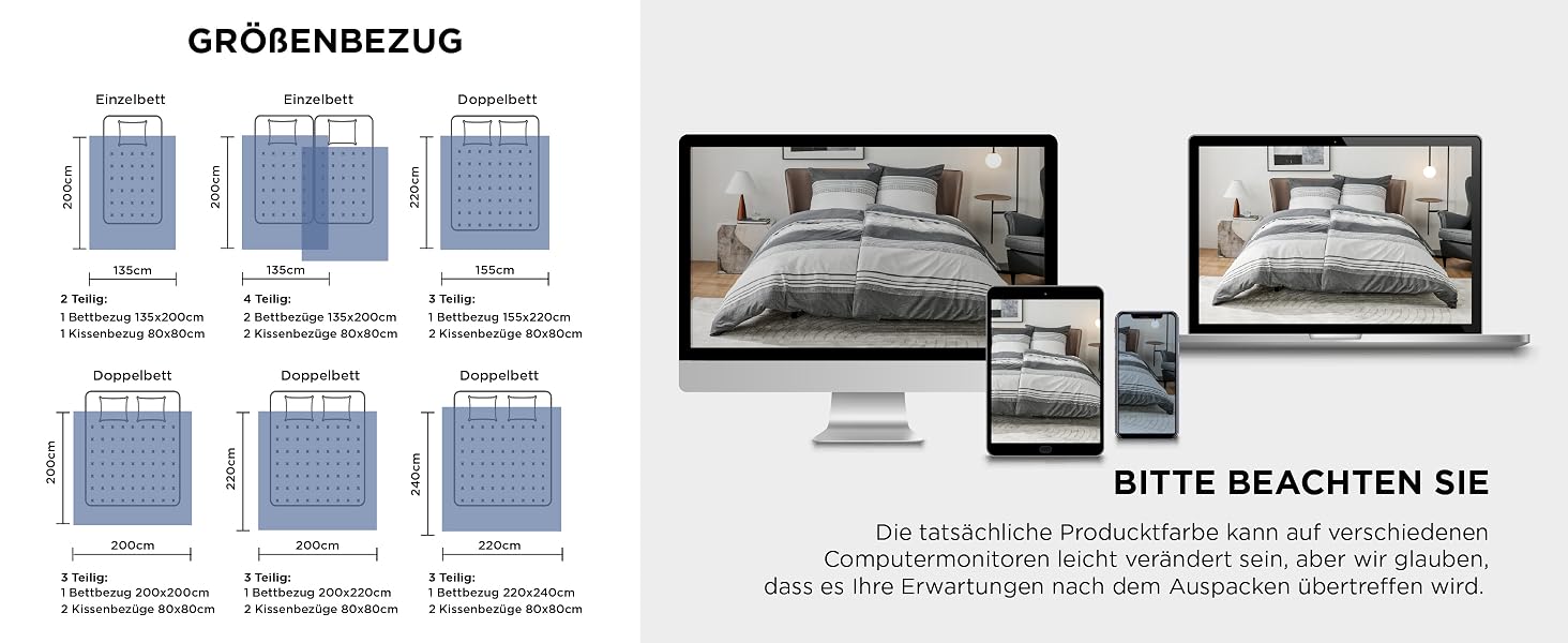 Комплект постільної білизни BEDSURE 3 предмети, сіра смугаста двостороння підковдра 200x200 см та 2 наволочки 80x80 см, сертифікат OEKO-TEX