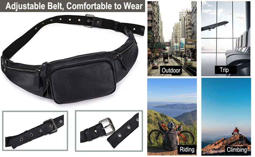 Чоловіча сумка на пояс з натуральної шкіри LUUFAN, чорна (1030)