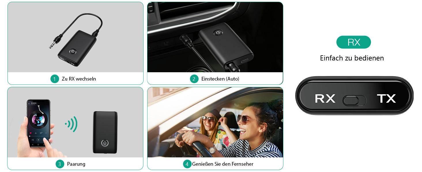 ORIA Bluetooth 5.3 Аудіоадаптер 2-в-1 з AUX, для навушників, колонок, ноутбуків, чорний