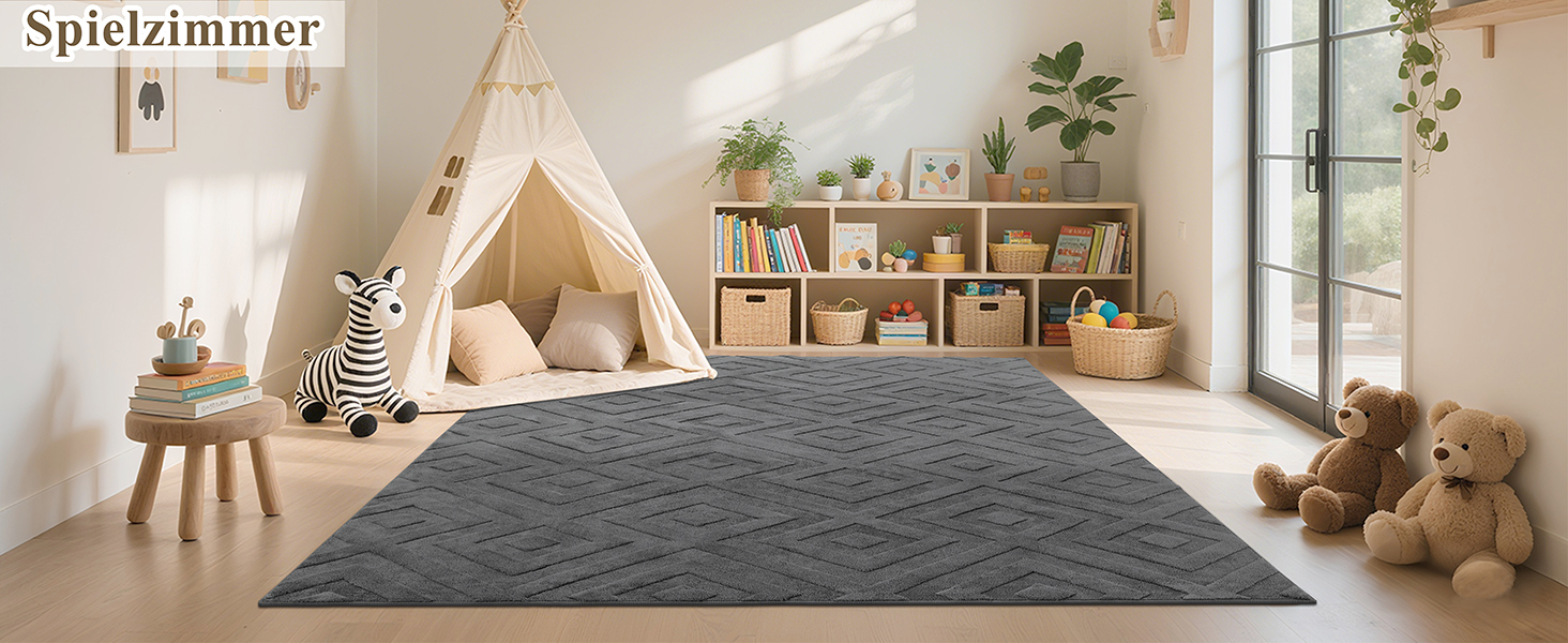 Килимок для вітальні SHACOS з коротким ворсом, сірий, 120 x 160 см. Геометричний килим з 3D ефектом, антиковзаюча підкладка, для спальні, їдальні