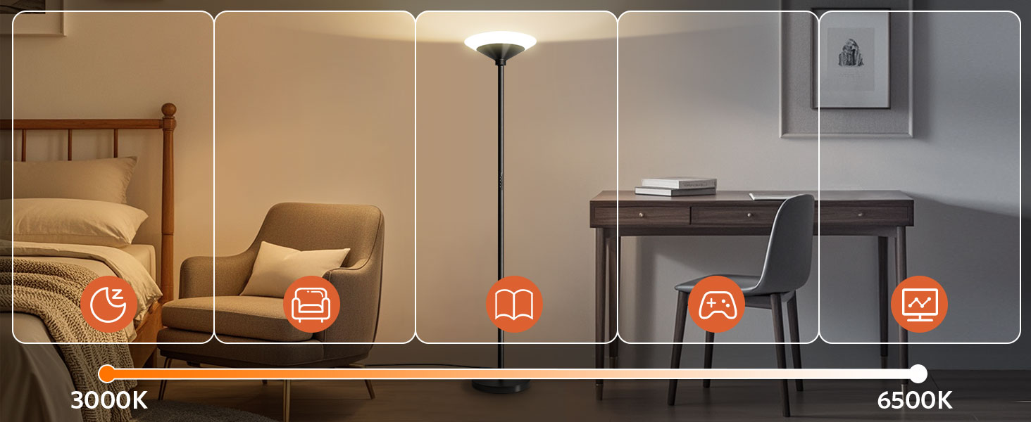 LED торшер BBHome для вітальні з регулюванням яскравості, з лампою для читання 6W, 27W, 3000K-6500K, з пультом та сенсором, колір сріблястий