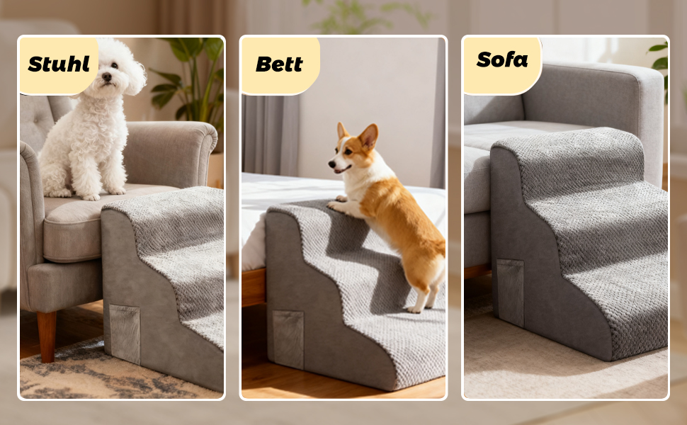 Сходинка для собак та котів 3 ступені, 40 см, протиковзка, для літніх тварин, з щільного піноматеріалу, знімна та миється, портативна рамка для собак, котів, софи, ліжка, авто