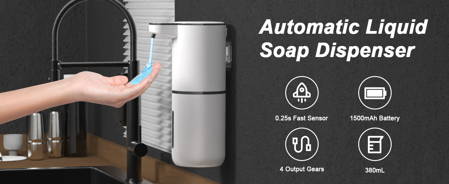 Автоматичний диспенсер для мила Dalugo USB-C, електричний сенсорний дозатор мила з 4 рівнями регулювання, для кухні та ванної кімнати, білий