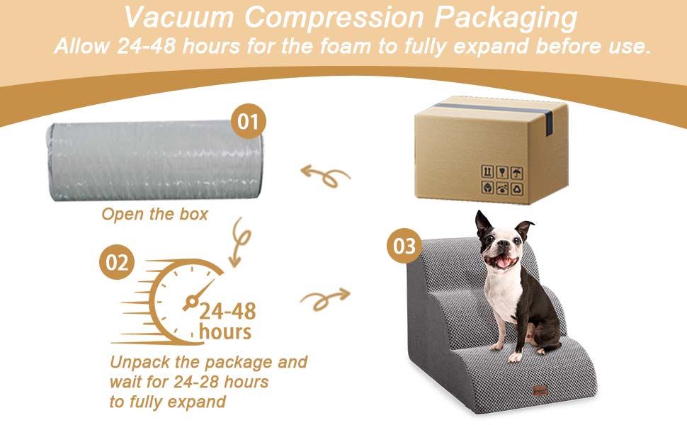 Сходинки для собак 3 сходинки, антиковзкі, сірого кольору. Підходять для маленьких собак, знімний та миючий чохол, 41 см заввишки