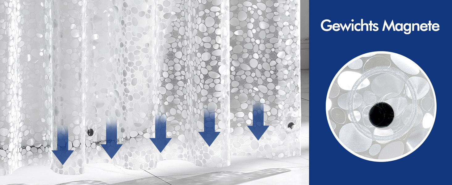 Штора для ванної MIULEE 180x180 см, прозора з 3D камінням, антигрибкова, з магнітами та кільцями (1 шт)