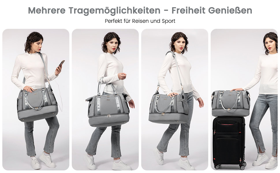 Спортивна сумка LOVEVOOK для подорожей, жіноча дорожня сумка-мішок, Weekender з косметичкою, відділенням для взуття та мокрих речей, водонепроникна, 37L, сіра