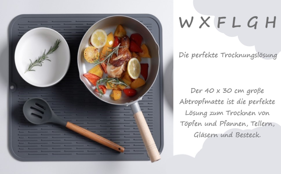 Килимок для посуду WXFLGH 40 x 30 см з термостійкого силікону, протиковзкий, для мийки, стільниці або годівниці для котів (чорний)