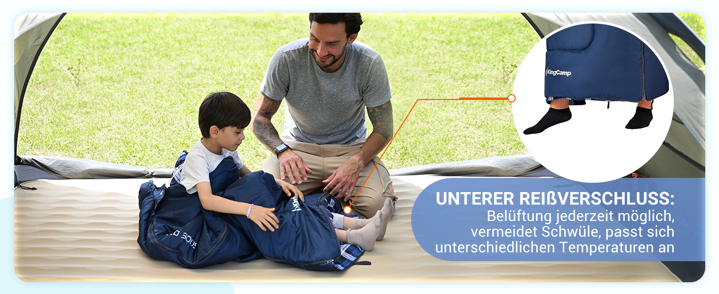 KingCamp Kids Sleeping Bag - Winter Warmth & 3-4 Season Comfort for Camping & Trekking - 170x70cm, 7°C Rating