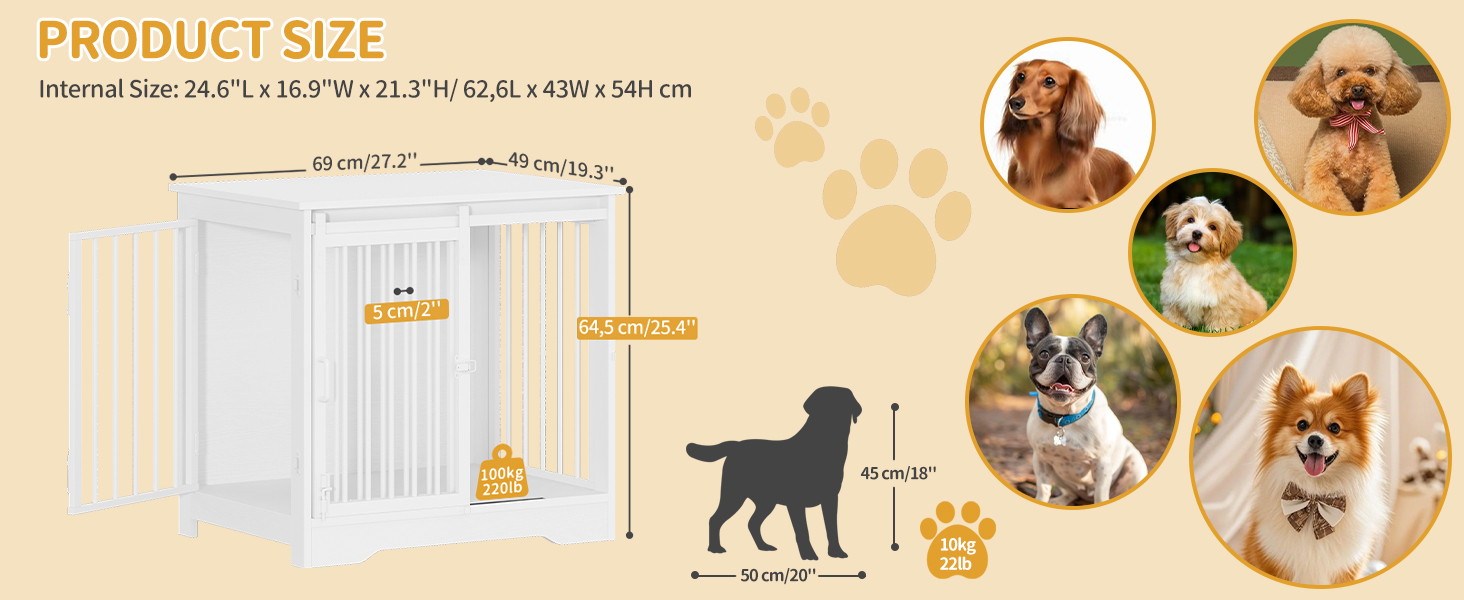 Сучасний вольєр для собак Hzuaneri DFC84301B, 69x49x64.5 см, з 2 дверцятами, для дому