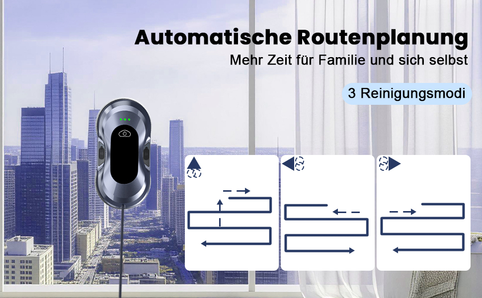 Робот для миття вікон Fensterputzroboter 6000Pa, електричний, з подвійною спіраллю, 3 режими, інтелектуальна навігація, розпізнавання країв, 10 серветок
