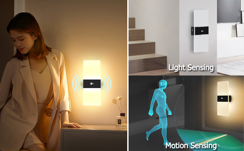 LED-лампа на батарейках VOMI з датчиком руху для дому, акрил, USB-зарядка, 4000mAh, для коридору та сходищ, 2 штуки, тепле світло (сенсор 3000k)