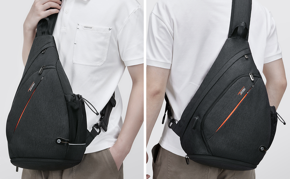 Сумка через плече TUDEQU для чоловіків, велика, 8 кишень, 19L, чорна