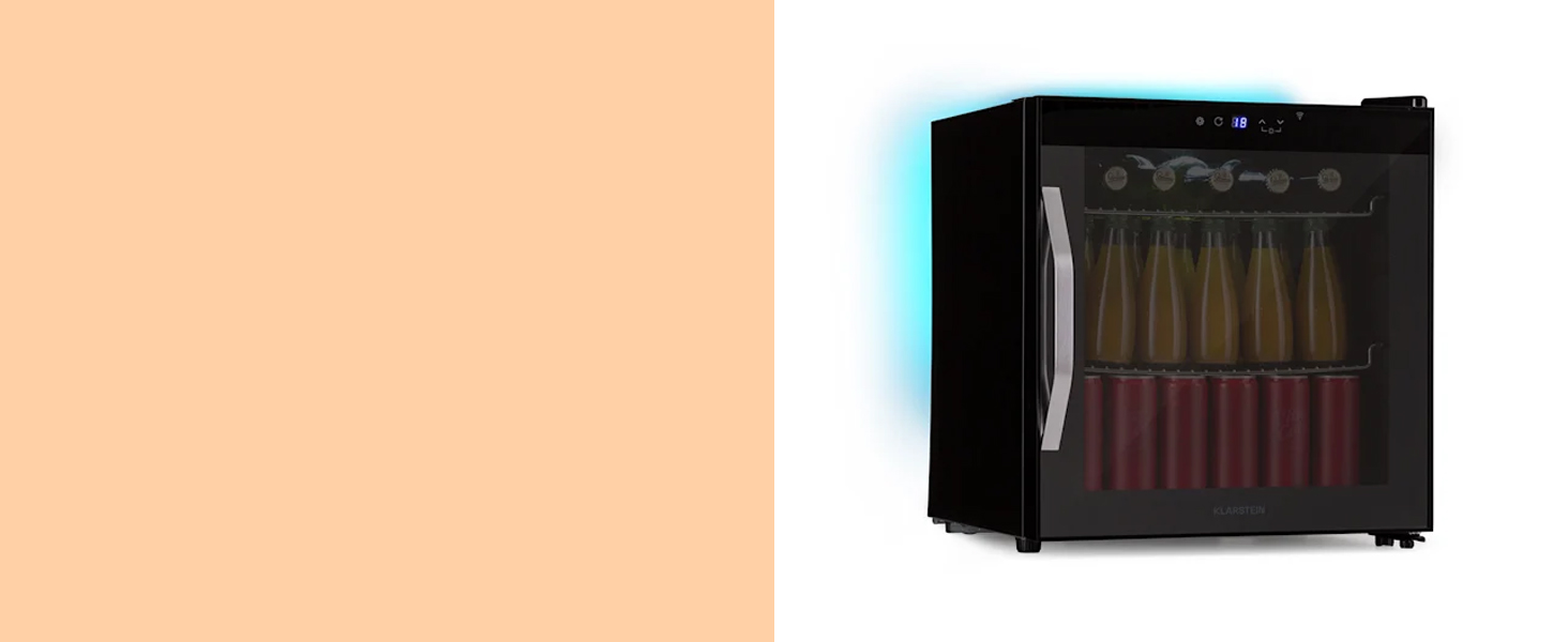 Klarstein Mini Fridge with Glass Door - 80L Compact Beverage Cooler with Adjustable Shelves & Wave Design Racks