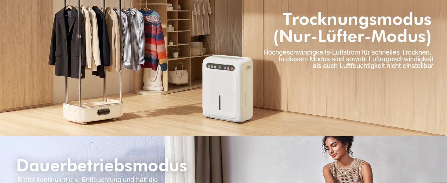 Електричний осушувач повітря з функцією сушіння білизни, тихий, з автоматичним контролем вологості, таймером, шланг 1м, для квартири до 120 м³, гарантія 10 років (20л)