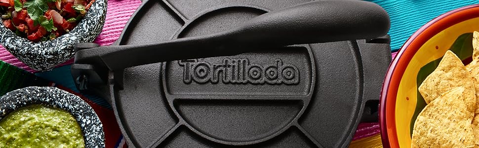 Пресс для тортилій та кесаділь, ротатор з чавуну з рецептами та E-Book з 50 рецептами (16 см)