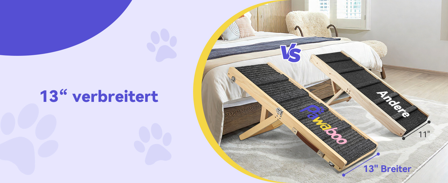 Pawaboo Рампа для собак, дерев'яна, регульована висота, 11.6'-22.4', для маленьких та середніх собак до 65 кг, протиковзка, для авто, ліжка, дивану (80x30 см, чорна)