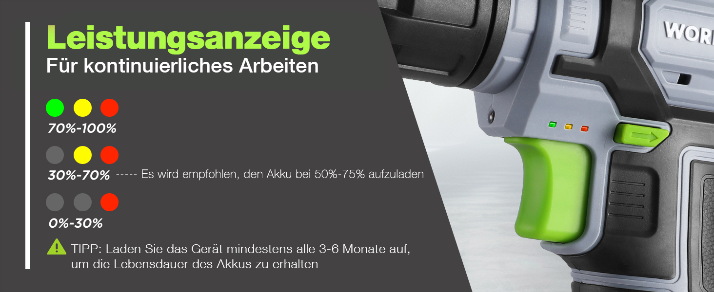 WORKPRO 8V Акумуляторний дриль-шуруповерт, комплект з кейсом, 2000 mAh, 10 мм патрон, 12 Н·м, LED, 21 шт. аксесуарів, для ремонту та DIY, сірий & зелений