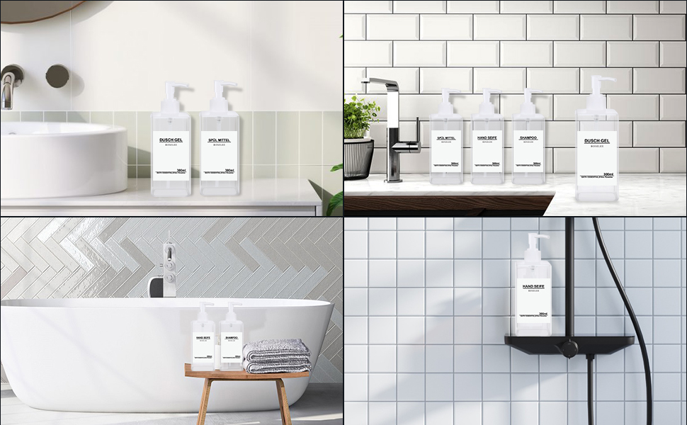 Набір дозаторів для мила Roselee (4 шт.), 300 мл, прозорі, для кухні та ванної кімнати