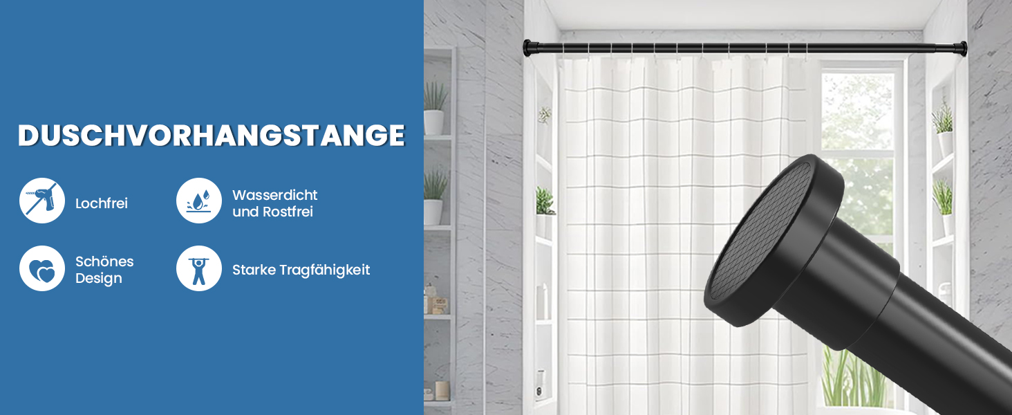 Штанга для душу без свердління 73-224 см, висувна штанга для ванної кімнати, чорна