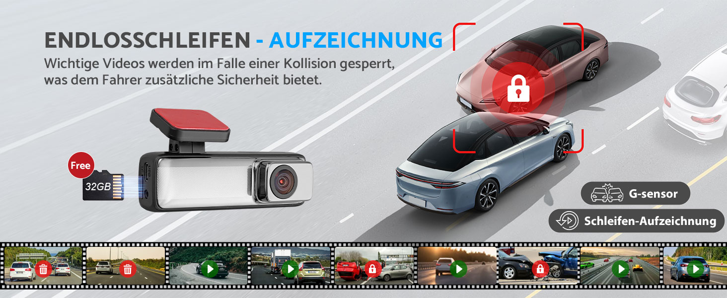 eSynic Міні відеореєстратор (Dashcam) Auto WiFi 1080P Full HD – 160° Широкий кут, Нічне бачення, G-сенсор, Паркувальний режим, Керування через App, WiFi, 32GB SD-карта в комплекті