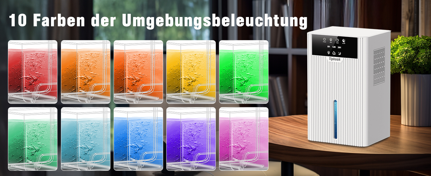 Електричний осушувач повітря 2400 мл з автоматичним відтаванням, 10 кольорів підсвічування, таймер 8/12/24 год, портативний для ванної, спальні, кухні, шафи (новий білий)