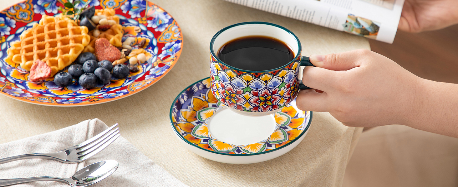 Набір чашок для еспресо Vancasso 4 шт., 150 мл SIMI з підставками та стійкою, керамічні, для капучино, еспресо, лате