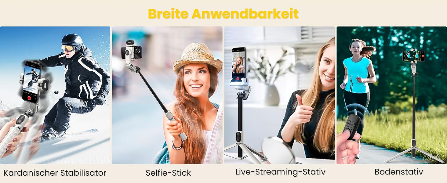 Стабілізатор для телефону AOCHUAN M2Pro, 4-в-1 RGB світло, тримач для смартфона, 108 см, чорний/білий