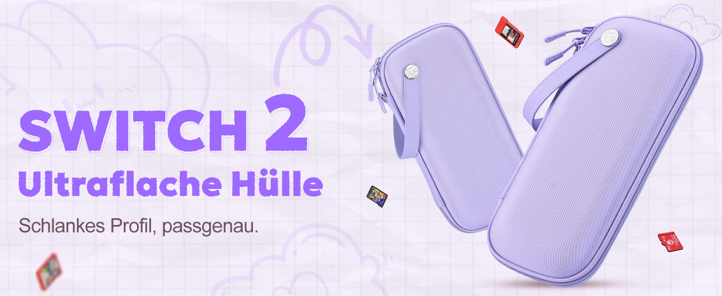 Чохол для Nintendo Switch 2 innoAura Switch 2 Tasche, фіолетовий (Galaxy Lila) - водостійкий, з амортизацією, відділенням для AirTag та великою сітчастою кишенею