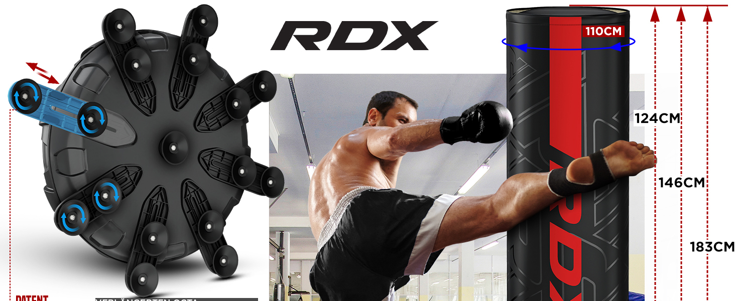 Стенд-боксерський мішок RDX 6FT 330LB з рукавичками та чохлом XXL. Ідеально для MMA, кікбоксингу, боксу, муай-тай. Чорний колір.