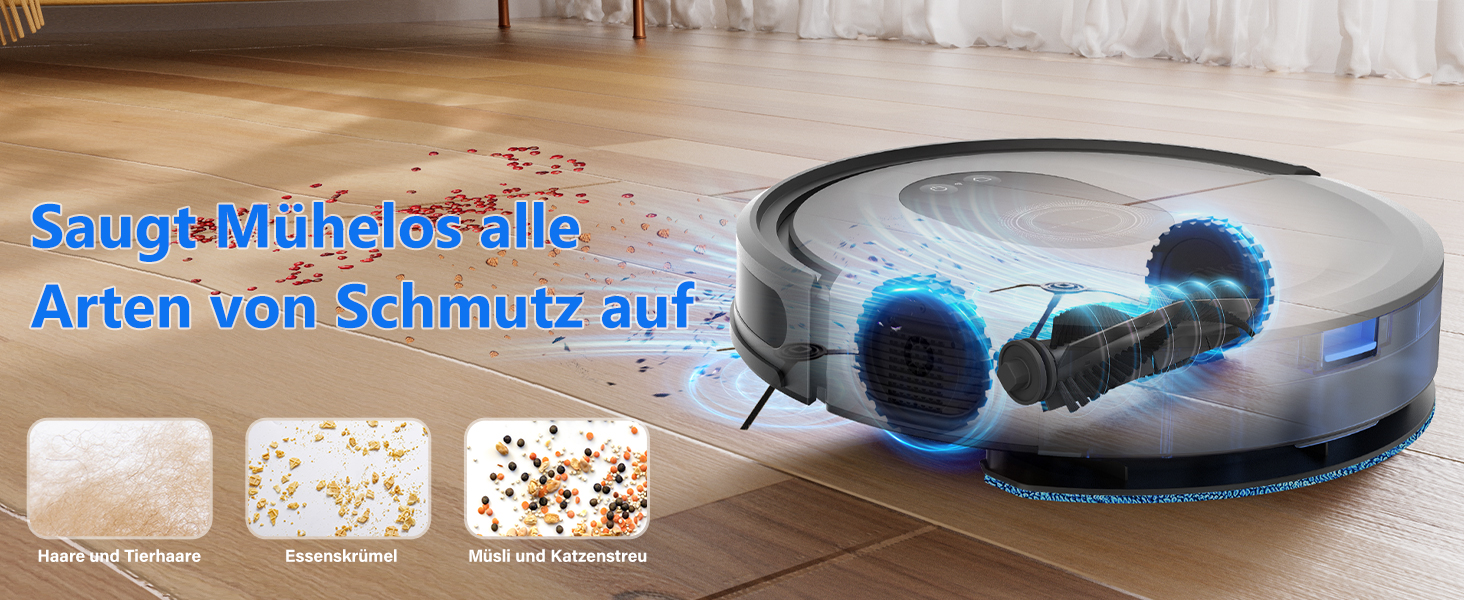 Робот-пилосос 2-в-1 з функцією миття Tikom G8000 Max, 5000Pa, самостійна зарядка, Wi-Fi, 150 хв, для тварин, килимів, твердих підлог, чорний