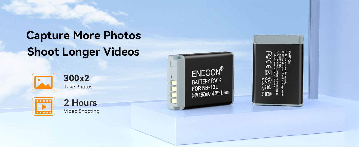 Акумулятор ENEGON NB-13L (2 шт.) + Зарядний пристрій для Canon PowerShot G5 X, G5X Mark II, SX720 HS, SX730 HS, SX740 HS