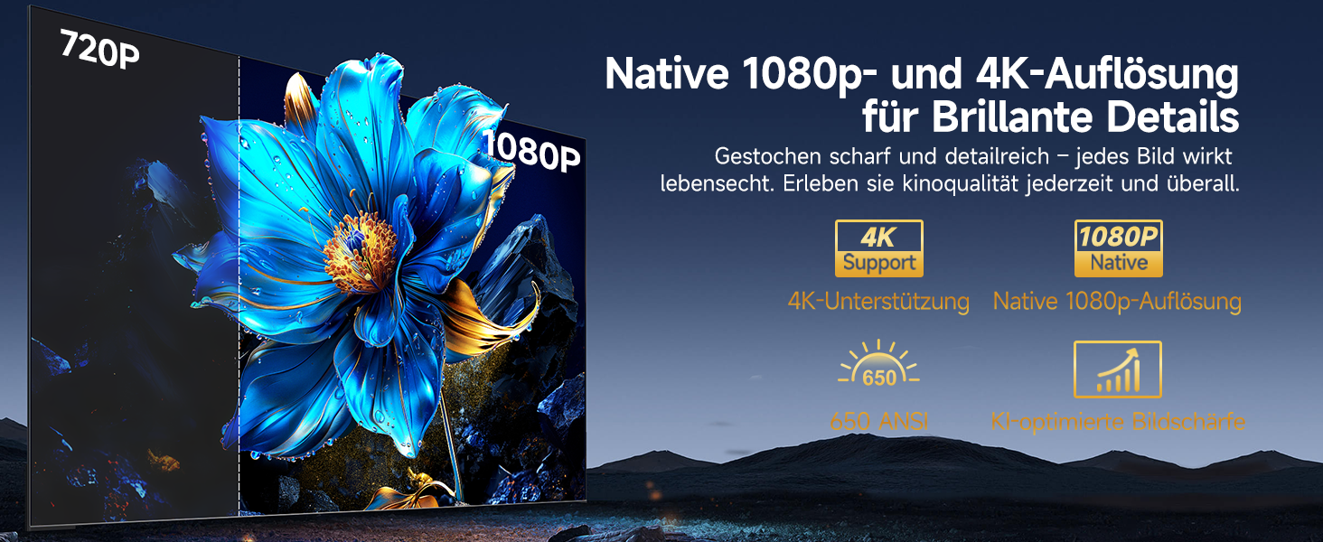 Magcubic Beamer 4K: Міні-проектор з WiFi 5, Bluetooth 5.1, 15W, 650 ANSI, Dolby Audio/HDR10+, автофокус, трапец. корекція, 180° обертання (сірий)