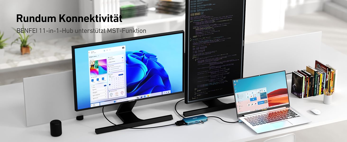 Док-станція BENFEI USB-C MST Hub 11-в-1: 2HDMI 4K, VGA, 3 x USB 3.0, SD/TF, Ethernet, PD 100W, 3.5mm Aux, для MacBook/XPS/Surface (Блакитна)