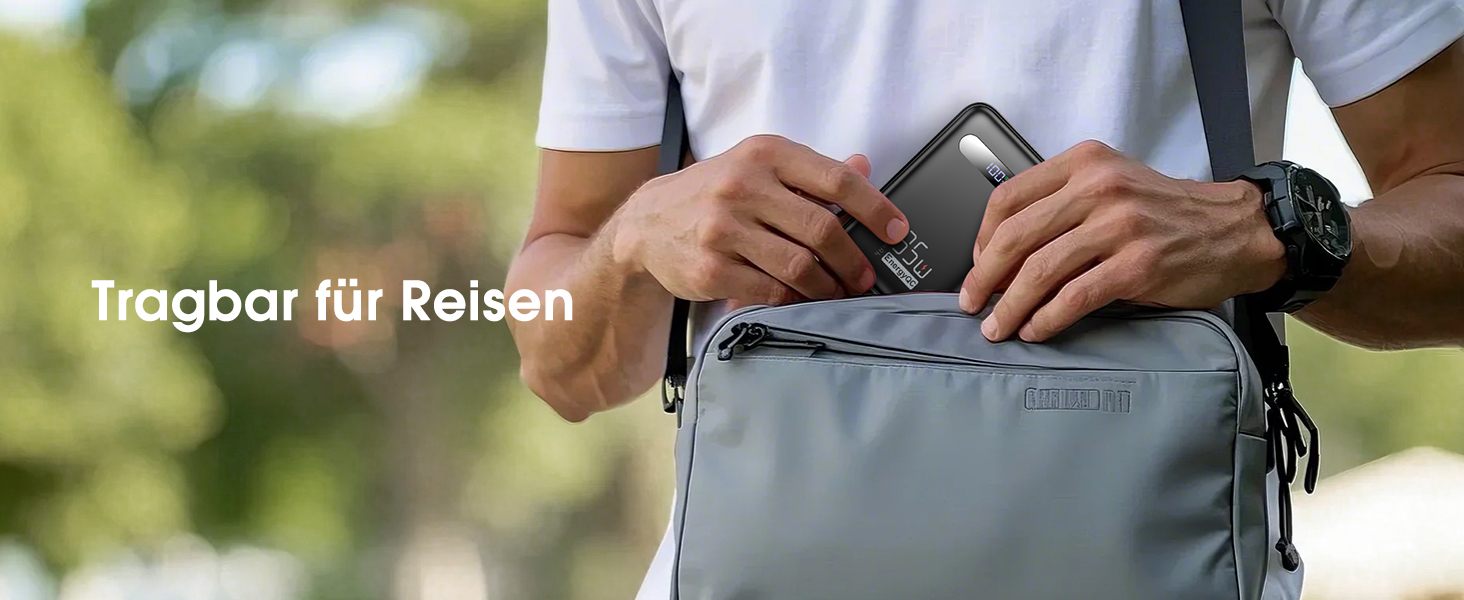 Powerbank 20000mAh з PD 35W, USB-C кабель, LED дисплеєм та 8 Pin кабелем. Чорний акумулятор для iPhone, iPad, Samsung Galaxy, Huawei та інших пристроїв