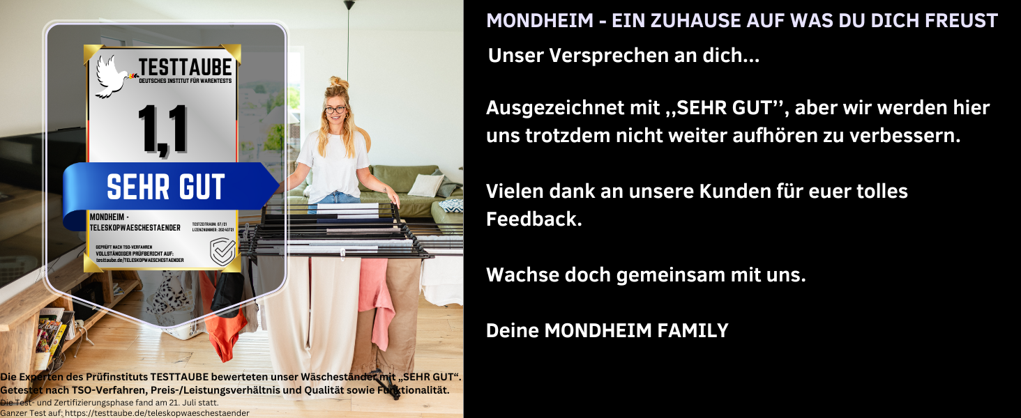 MONDHEIM® Сушарка для білизни XXL, 26 м довжини, чорна, знімний поперечина, для балкону/тераси