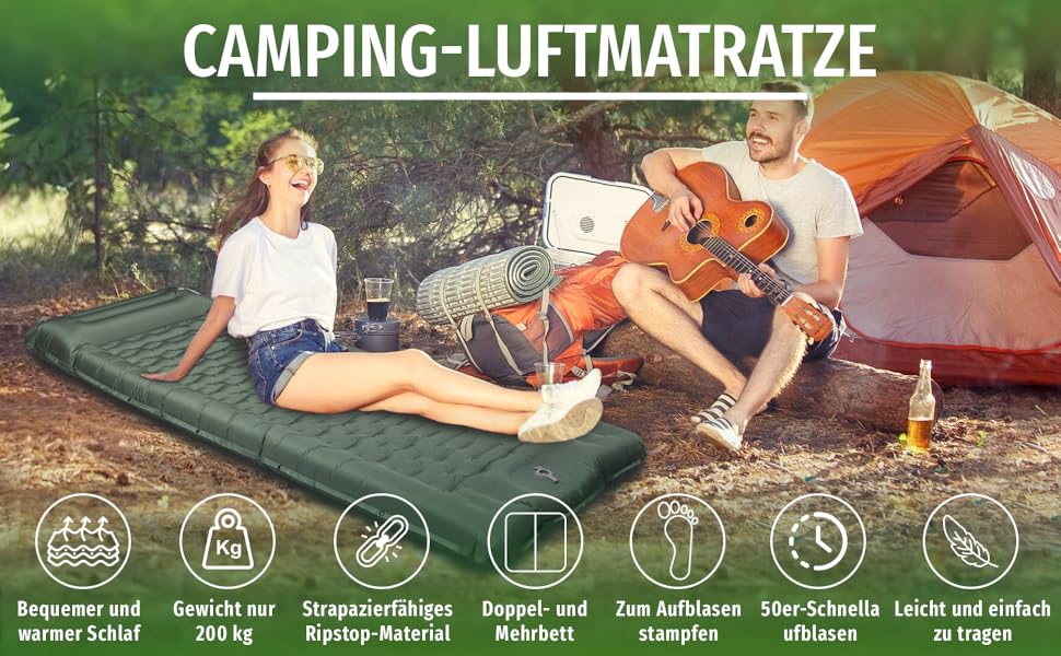 Isomatte Ultraleicht 12 см, складана з інтегрованим насосом та подушкою – килимок для кемпінгу, автомобільна матрац, повітряна матрац, зелений