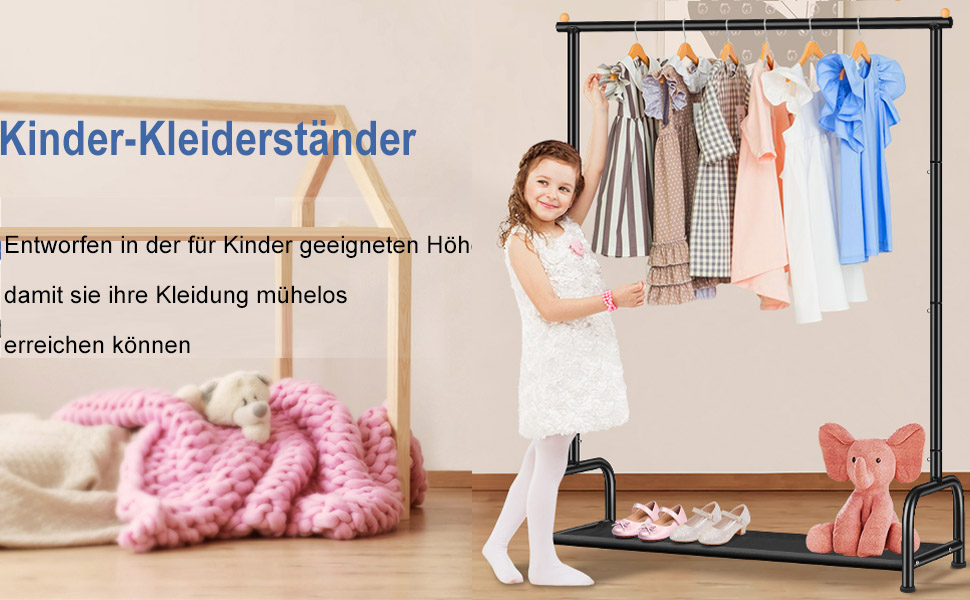 Вішалка для одягу дитяча MISSLO металева з полицею - біла (чорна) для дівчаток та хлопчиків у кімнату, гардеробна стійка для спальні