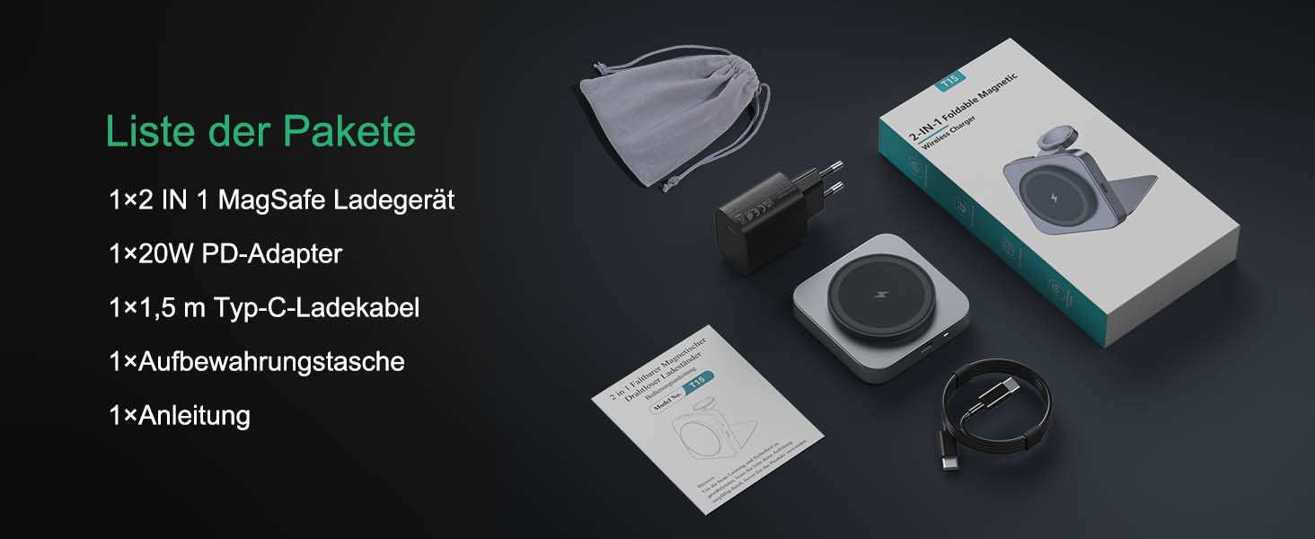 Бездротова зарядка MagSafe для Apple Watch та iPhone (сірий колір), сумісна з iPhone 16 15 14 13 12, iWatch Series, AirPods Pro 3 2