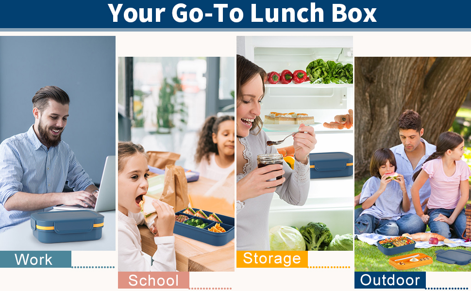 Ланчбокс для дорослих Sinnsally, 2000 мл, з відділеннями, Bento Box, з посудом, зелений