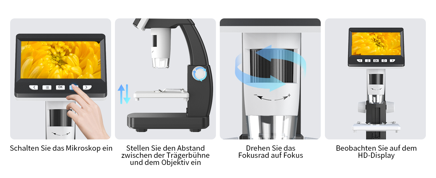 Цифровий мікроскоп AOPICK з LCD екраном, роздільна здатність 50X-500X, 4.3-дюймовий 1080P USB мікроскоп з 8 регульованими LED-лампами, для ПК, дорослих/дітей, сумісний з MacOS Windows (темно-сірий)