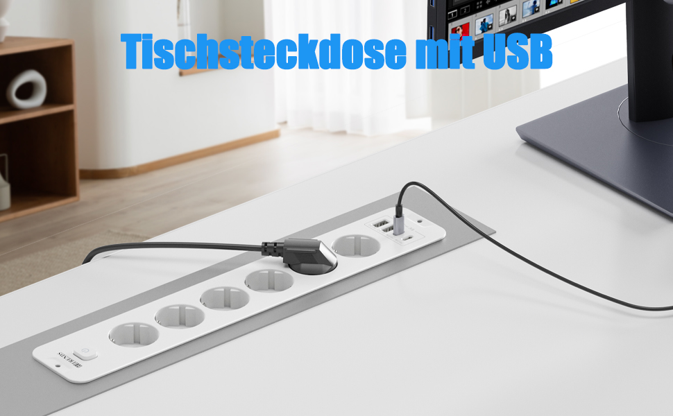 Мережевий фільтр 6-фазовий з USB-портами (4 USB-A, 2 USB-C), з вимикачем, білий, PD 20W