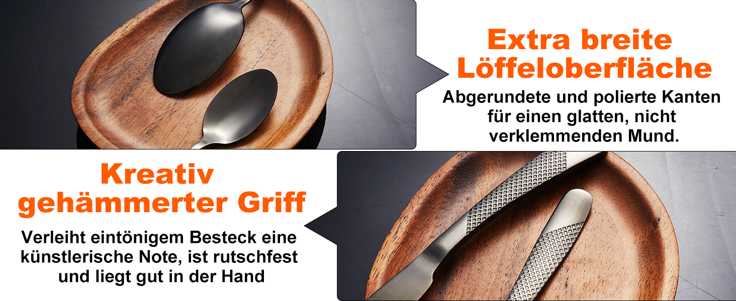 Набір столових приборів FANTICDE на 4 особи, 20 предметів, нержавіюча сталь, чорний матовий, з ножем, виделкою, ложкою, преміум-якість, для посудомийної машини